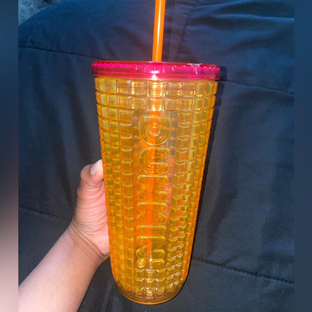 Orange Dunkin Donuts Tumbler with Straw Included